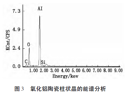 图3 氧化铝陶瓷柱状晶的能谱分析